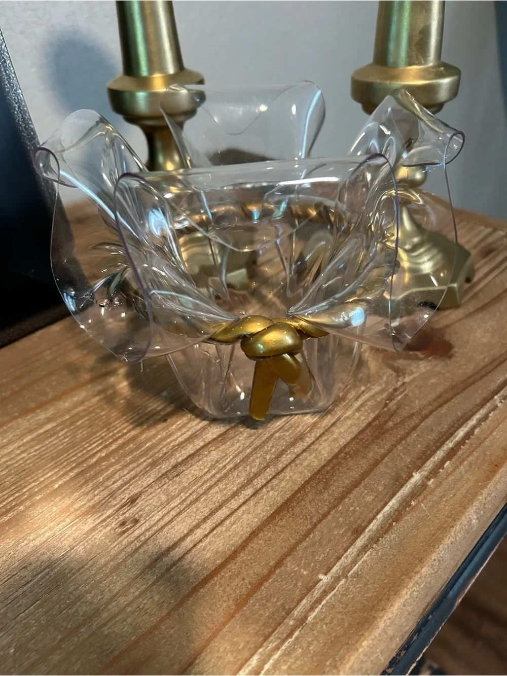 1970s Clear Lucite Handkerchief Vase With Gold Gilt Rope